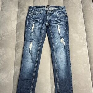 ZCO Jeans Women's Distressed Embellished Skinny Blue Jeans Size 1